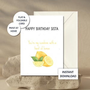 Funny Birthday Card for Sister, Card for Best Friend, Lemon Aesthetic, Elegant Summer Greeting, Happy Birthday Sister, Digital Card for Her