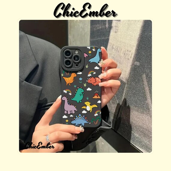 Cartoon Dinosaur Floral Phone Case for iPhone 16-7 Series | Pro Max, Mini, XR, XS | Colorful Soft Cover | Cute and Durable Design