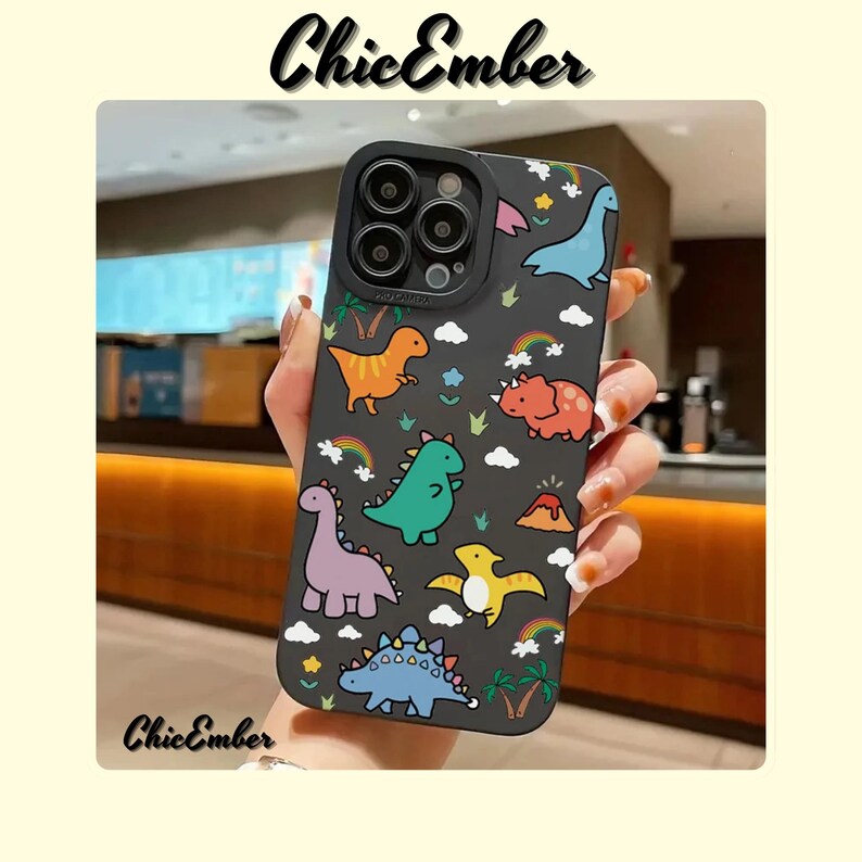 iPhone 11, iPhone 16, iPhone 15, iPhone 13, iPhone 12, iPhone 14 Pro Max, iPhone Mini, iPhone XR, iPhone XS, iPhone X, iPhone 7, iPhone 8 Plus, iPhone SE2, Cartoon Dinosaur Floral Phone Case, Colorful Soft Cover | Cute and Durable Design