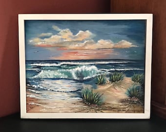 Seascape Art, Original Acrylic Beach Scene, Tropical Painting, Ocean Acrylic Painting