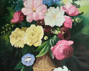 Floral Art, Original Acrylic Floral, Flower Painting, Flower Bouquet Painting, Floral Bouquet Art, Flowers in Vase Acrylic