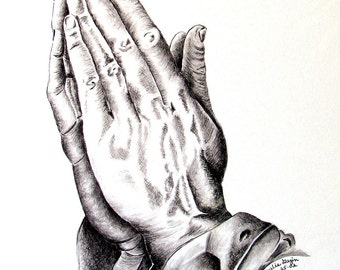 Praying Hands Art Print, Artwork, Pencil Drawing, Prayerfully, Praying Hands, Sympathy Card, Art Card