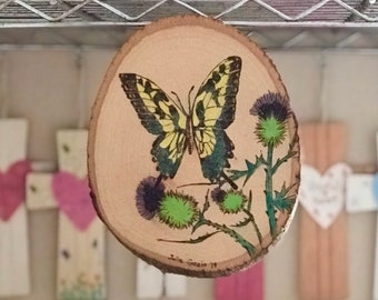 Butterfly Artwork, Butterfly, Woodburned Butterfly Painting, Butterfly Wood Mount, Art Gift, New Home Gift, Birthday Gift