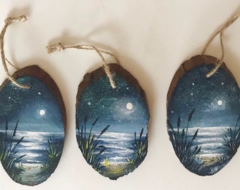 Hand Painted Ornament, Night Sky Ornament, Seascape Ornament, Artwork Ornaments, Beach Ornament, Seaside Ornament, Ocean Waves Ornament