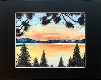 Lake Tahoe Painting, Tahoe Original Artwork, 8 x 10 Original Lake Tahoe, Mountains Painting, Winter Reflections Artwork, Winter Lake Scene