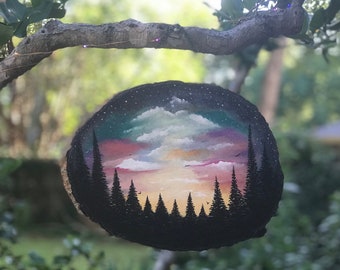 Original Artwork, Night Sky Art, Wooden Plaque Artwork, Wood Painting, Wood Artwork Gift, Tahoe Art, North woods Painting