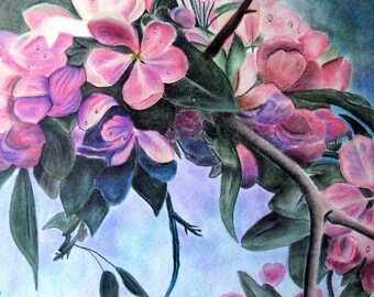 Pink Flowering Tree, Pink Flowers, Original Pastel, Pastel Pink Flowers, Pink Flowers, Pink Flowers Artwork