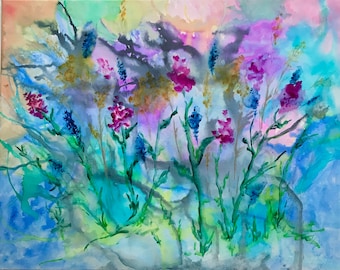 Acrílico original abstracto, pintura acrílica, pintura abstracta, arte abstracto, creer, tormenta, alboroto, azul y negro, fucsia y azul