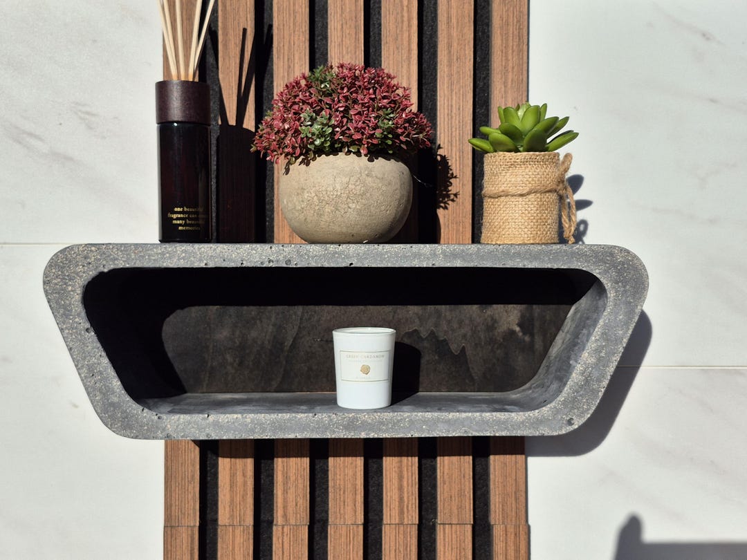 Concrete Wall Shelf Modern – Curved Design With Hidden Beechwood ...