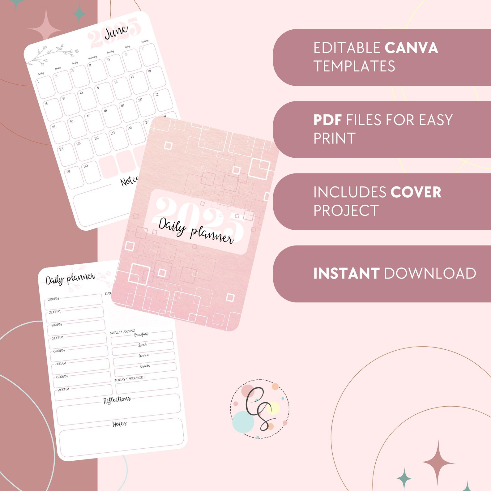 2025 Daily Planner - Editable Canva Template - Blush Pink Printable - Etsy