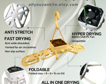 Le souffle coupé. Cintre compact et pliable pour combinaisons à séchage rapide et vêtements de sport (ventilateur, batterie ou bloc d'alimentation non inclus)