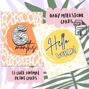 Cartes jalons en téléchargement numérique pour bébé • Thème animal mignon • Jeu de cartes jalons 0-12 mois • Cadeau de baby shower • Lettre A4/US