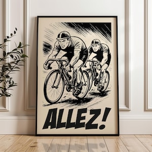 Cycling Wall Art Print – Vintage Tour de France Poster – Retro Bike Race Illustration – Black and White Cyclist Artwork | DIGITAL DOWNLOAD