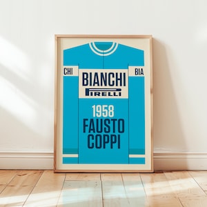 Bianchi Fausto Coppi Jersey Print - Fausto Coppi Print - Vintage Cycling Jersey Print - Italian Cycling Art | Cycling decor | SHIPPED