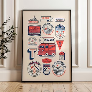 Stampa tipografica ciclistica, stampa Tour de France, loghi Tour De France, arte murale Tour de France / TOU03