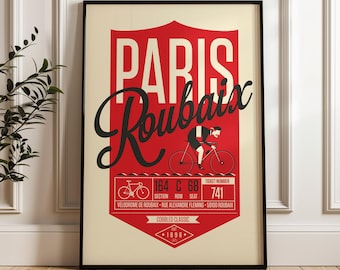 Paris Roubaix Cycling Print – Illustrated Wall Art – Vintage Style Bike Race Poster