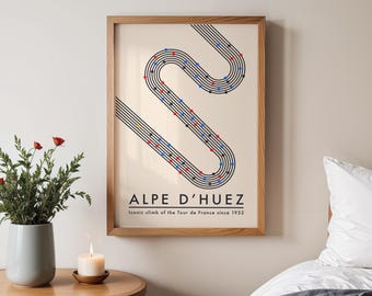 Typographic Cycling Print, Alpe &#39;D&#39;huez Print, Tour de France Print, Tour de France Wall Art, Download Print | TOU02
