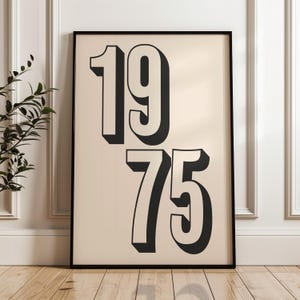 Typographic 50th Print, 50th Birthday Print, 1975 Poster | Printed and Shipped