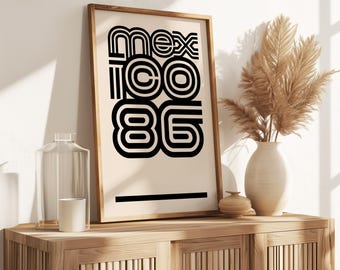 Mexico 86 Football Print, Typographic Wall Art / Digital Download
