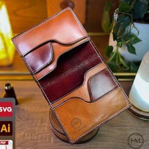 Digitales high-end Lederkartenetui-Muster (PDF, SVG, AI). Alle Brieftaschen-Muster des Shops können gemischt werden, um einzigartige Kompositionen zu erstellen.