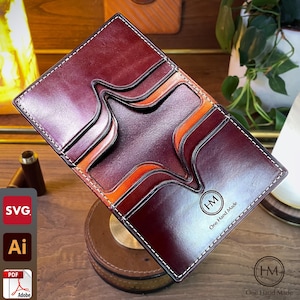 Digitales high-end Lederkartenetui-Muster (PDF, SVG, AI). Alle Brieftaschen-Muster des Shops können gemischt werden, um einzigartige Kompositionen zu erstellen!