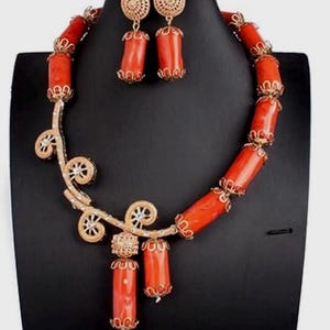 Africa Jewelry Sets for Women,Orange Coral Jewelry Sets,Chunky  Choker Necklace,African Wedding Beads