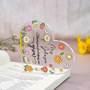 Presente de agradecimento ao professor, placa de acrílico personalizada em formato de coração, presentes personalizados de agradecimento ao professor, presentes de agradecimento, presente de volta às aulas