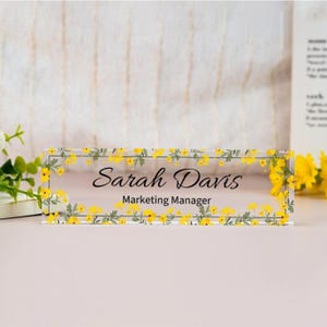 Office Nameplate, Custom Name Sign, Office Decor Custom Logo, Boss Lady Gift, Father Gift, Desk Name Plate, Gift for Boss,Desk Plaque,Flower