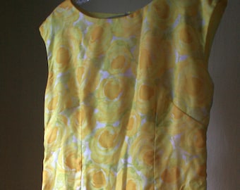 1960s lemon yellow rose sheath wiggle dress size size medium large