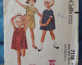 1960s 1970s McCalls girls yoked 7118 dress size 3-4