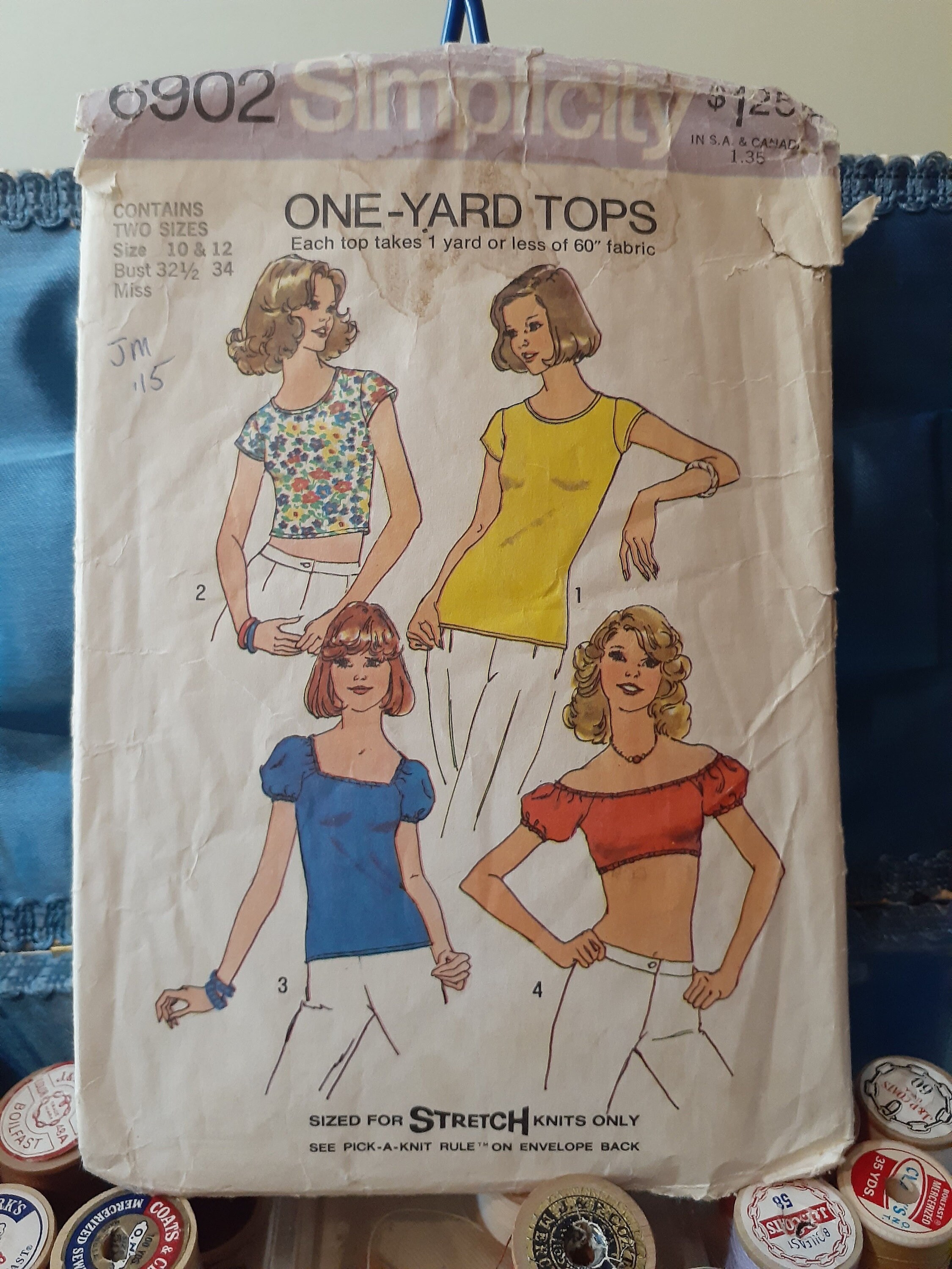 1970s Vintage Simplicity 6902 One Yard Tops Bust 32.5 and 34