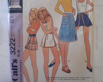 1972 McCall's pattern 3222 pants skirts waist size 26.5 in Factory folded unused