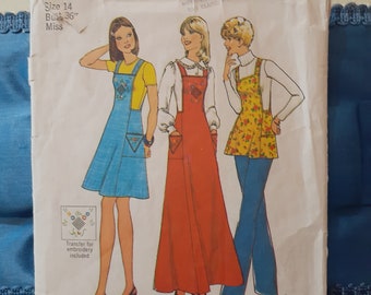 1975 Simplicity 7098 size 14 Simple to sew Misses jumper two lengths