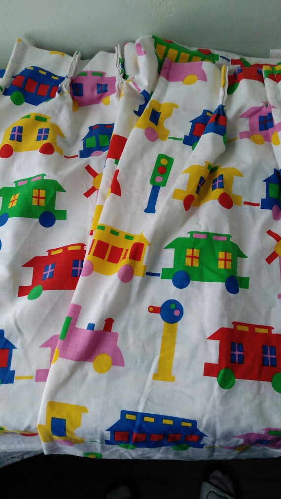 1980s Bibb Primary Color Train Curtains Transportation Etsy