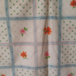 1970s JCPenney blue floral grid  full flat percale sheet