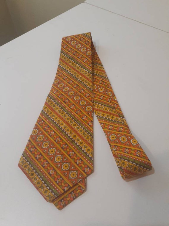 1960s funky orange gold and green floral striped c