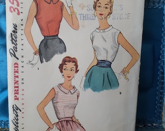 Factory Folded 1950s  Simplicity 4613 womens blouse pattern size 12 bust 30 sleevless with collar options