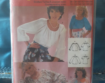 1980s Burda 7389 super easy peasant style top factory folded unopened sizes 10 to 20