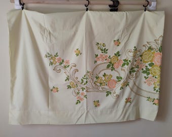 Lenzuolo piano in percalle giallo stile rococò anni '70, JC Penney