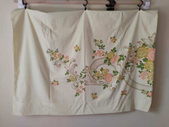 1970s vintage percal yellow full flat sheet rococo style JC Penney