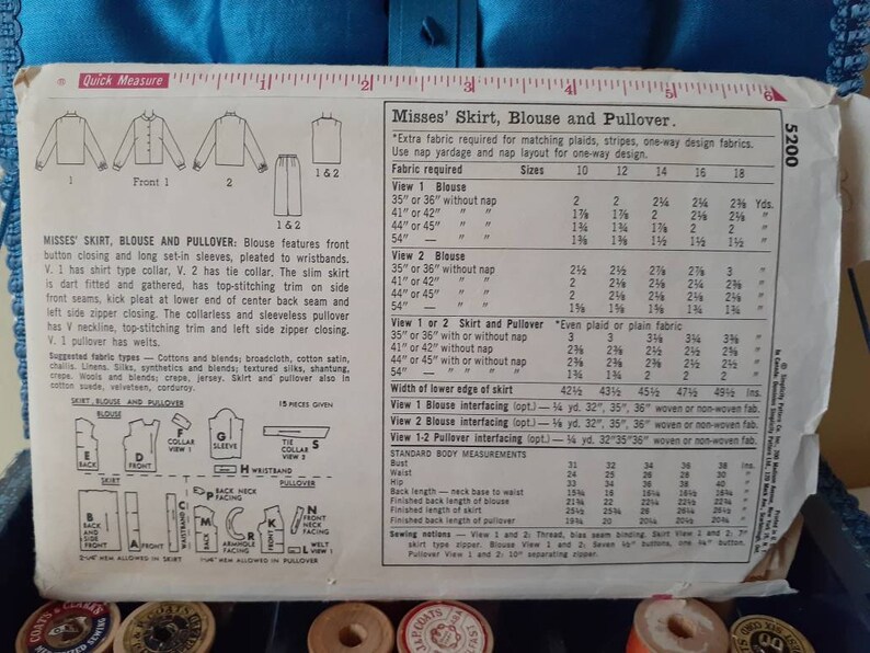 1960s Simplicity 5200 Misses size 12 skirt blouse and pullover bust 32 inches