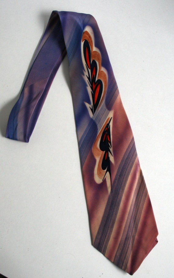 1950's JCPenney Towncraft hand painted tie purple