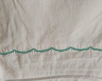 vintage Springmaid white full flat sheet mint green embroidered edge all cotton