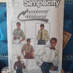 May include: Simplicity pattern 7015 for a shirt with a bow tie. The pattern is for sizes 42 (Eur 52). The pattern is from the Connoisseur Collection.