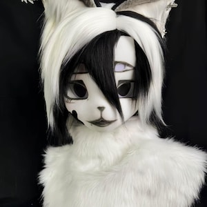 Gothic Vampire Fox Fursuit Head: Kigurumi Style with Glowing Eyes