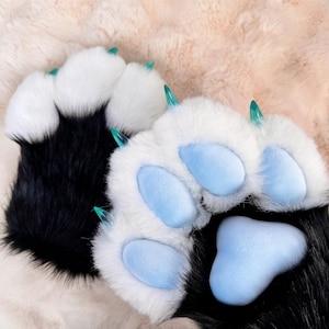 Black And Blue Splicing Handmade furry paws,The color can be customized, Cosplay accessory, Free commission,Gift for furry!