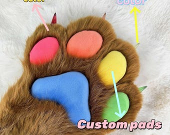 Patas de Fursuit personalizables: Garras de peluche hechas a mano, guantes para disfraz de cosplay