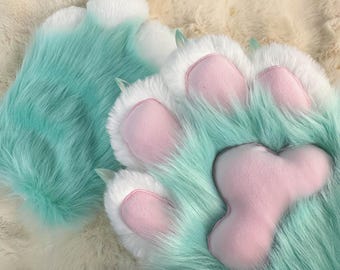 Fursuit Paws: Two-Tone Plush Furry Gloves, Custom Claws
