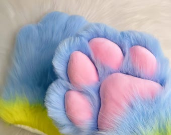 Guantes de traje de piel de dos colores empalmados: Patas de disfraz de cosplay, colores personalizables