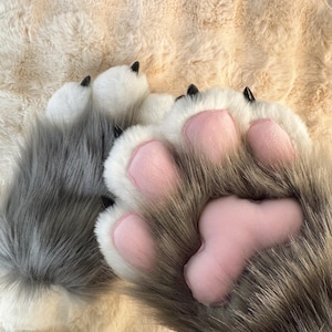 Light gray furry paws,furry gloves,handmade crochet paws,custom color, furry art, free commission,gift for furry!
